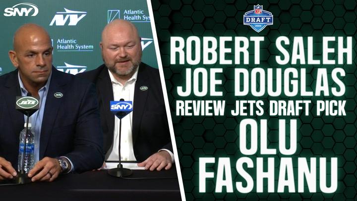 Robert Saleh and Joe Douglas on how OL Olu Fashanu will fit into Jets offense