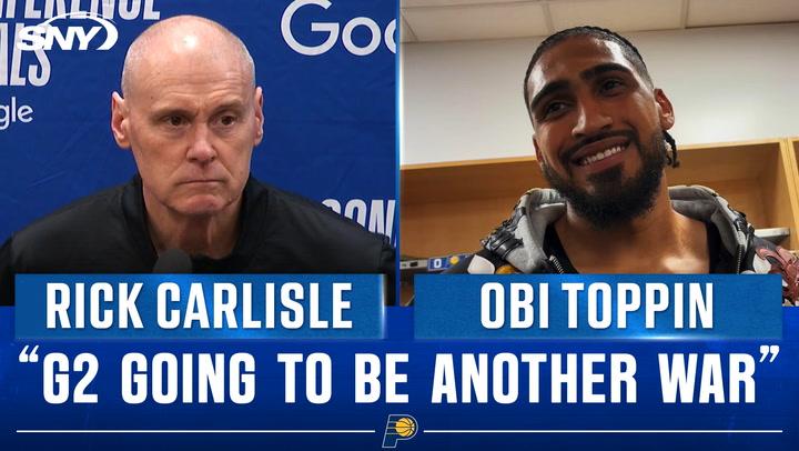 Two men in interview settings.