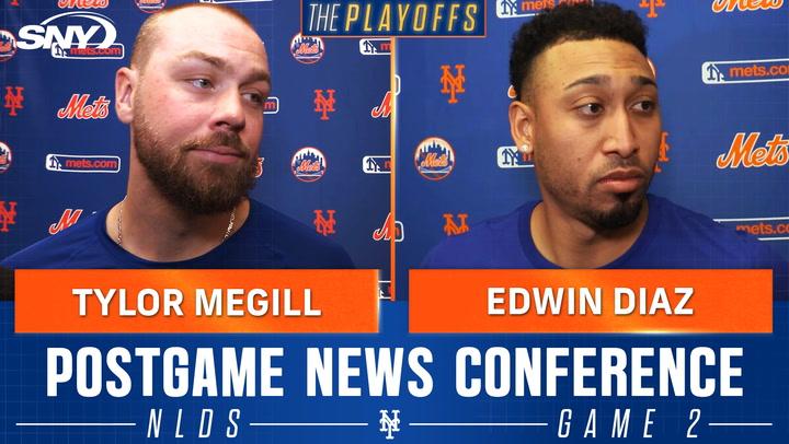 Edwin Diaz and Tylor Megill discuss Mets' NLDS Game 2 loss and emotions of postseason.