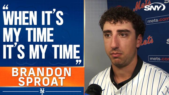 Brandon Sproat, named Mets Minor League Pitcher of the Year, speaks at Citi Field with a quote: "When it's my time, it's my time."