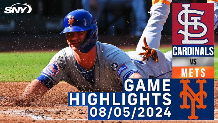 NY Mets vs Cardinals, game highlights graphic, 8/05/2024