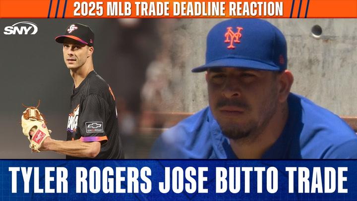 Jose Butto hugs teammates goodbye after being traded to the Giants
