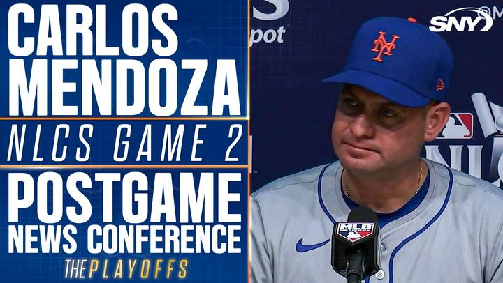 Carlos Mendoza discusses Mark Vientos' grand slam and Mets' Game 2 win over the Dodgers.