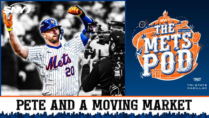 Pete Alonso celebrates, highlighting The Mets Pod as the market potentially reunites him with the Mets.