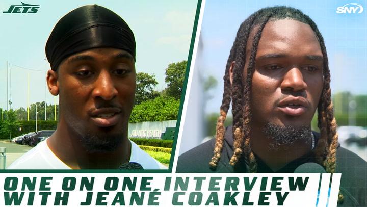 Two athletes in interviews.