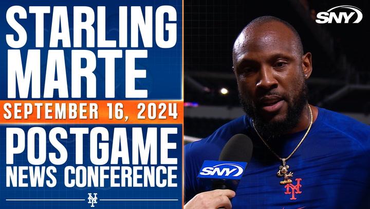 Starling Marte discusses his walk-off hit in the Mets' 2-1 win over Washington on September 16, 2024.