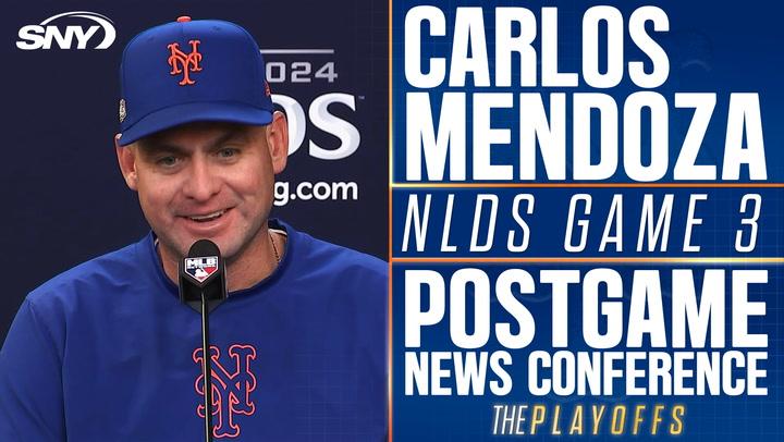 Carlos Mendoza discusses Sean Manaea, Pete Alonso, and Mets' Game 4 focus in NLDS victory.