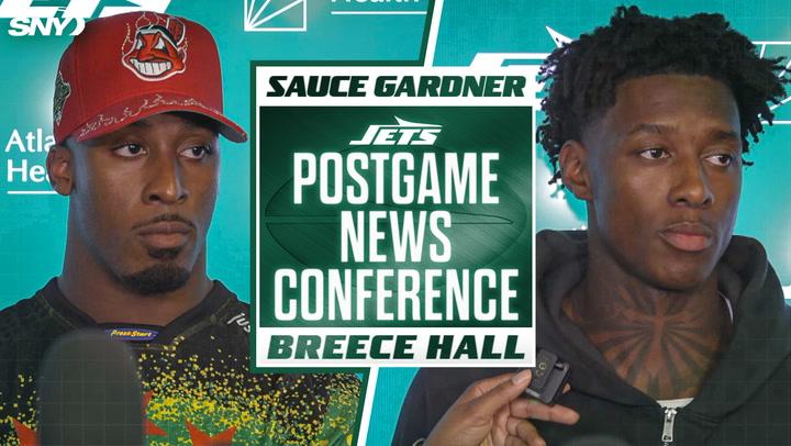 Breece Hall and Sauce Gardner discuss Jets' red zone issues after 23-20 loss to the Bills.