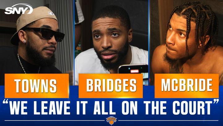 Karl-Anthony Towns, Mikal Bridges, and Miles McBride discuss the Knicks' comeback and defense.