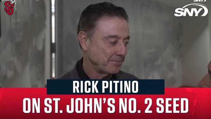 Rick Pitino reacts to St. John's No. 2 seed in NCAA tournament, discussing first round.