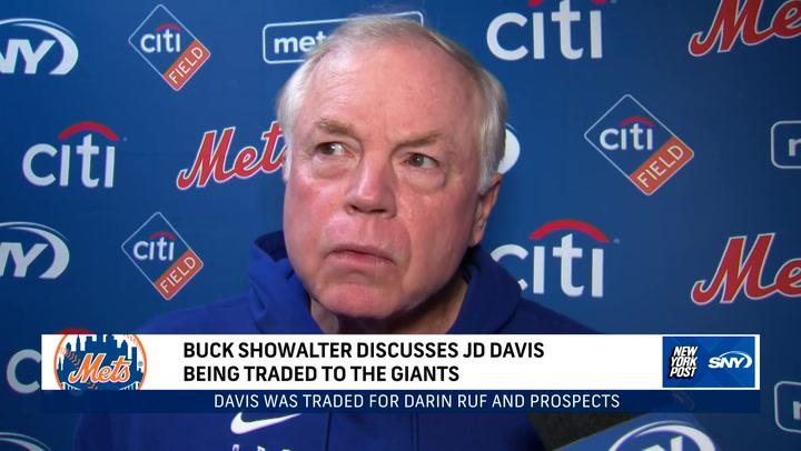 Mets manager Buck Showalter reacts to J.D. Davis being traded to the Giants