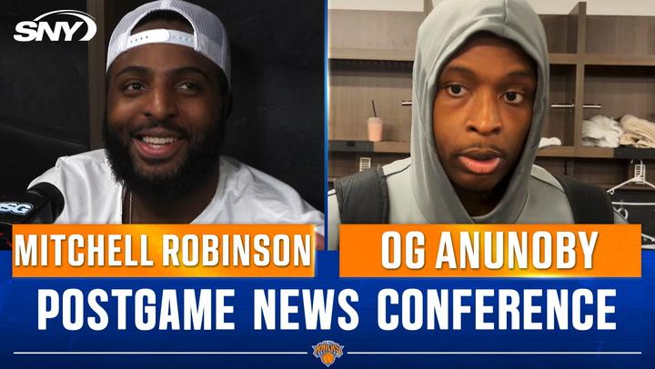 Mitchell Robinson and OG Anunoby at the postgame conference discuss defending Jayson Tatum.