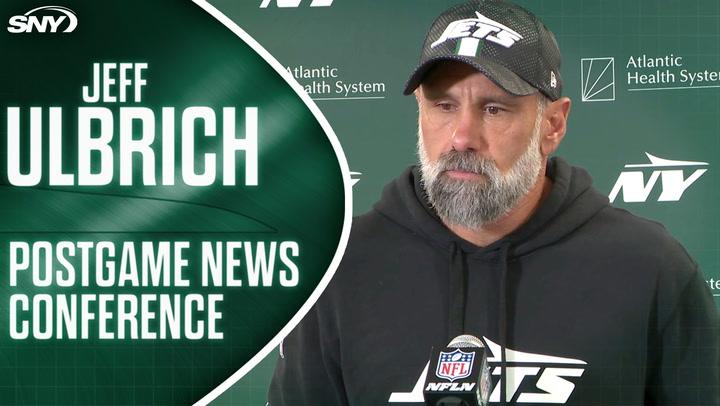 Jeff Ulbrich speaks at postgame conference, expressing disappointment in Jets' execution.