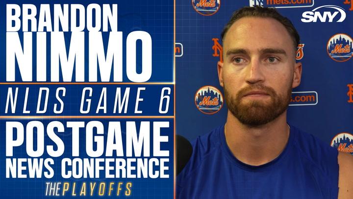 Brandon Nimmo at NLDS Game 6 conference, reflecting on the 2024 Mets' bittersweet season.