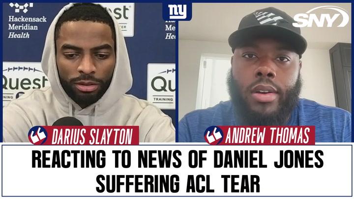 Darius Slayton and Andrew Thomas react to Giants QB Daniel Jones suffering ACL tear