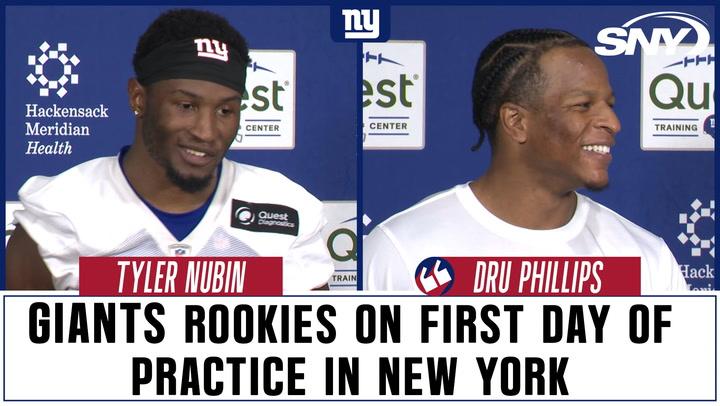 Giants rookies Tyler Nubin and Dru Phillips on their first practice in New York