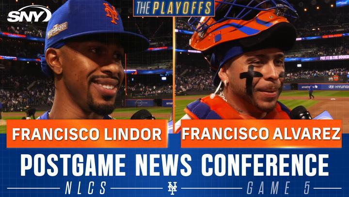 Francisco Lindor and Francisco Alvarez discuss 'execution and momentum' after Mets' NLCS Game 5 win.