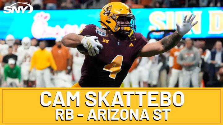 Cam Skattebo in action for Arizona State; future New York Giants RB, 2025 draft pick.