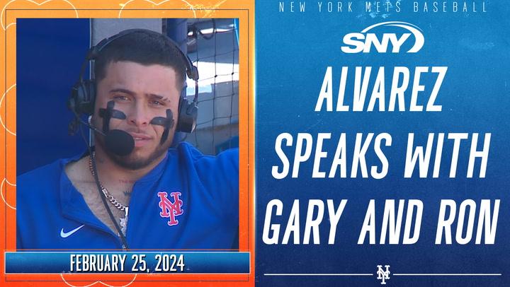 Francisco Alvarez speaks with Gary Cohen and Ron Darling after Mets spring training home run