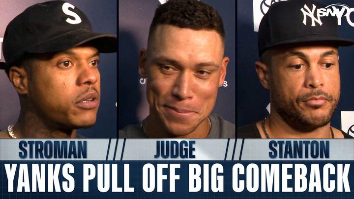 Marcus Stroman, Giancarlo Stanton and Aaron Judge react to Yankees dramatic comeback win