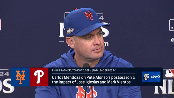 Carlos Mendoza discusses Alonso's, Iglesias', and Vientos' impact ahead of 2024 NLDS.