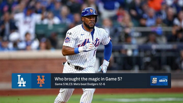 Player in Mets uniform runs bases during Game 5 win over Dodgers, pivotal for LA showdown.