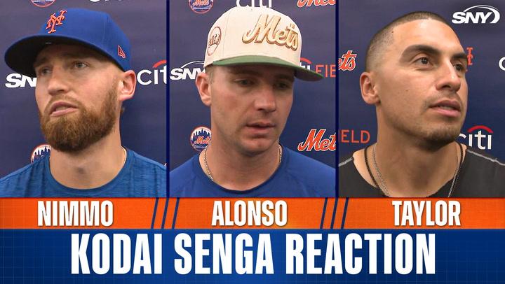 Pete Alonso, Brandon Nimmo, and Tyrone Taylor react to Kodai Senga's injury after Mets win
