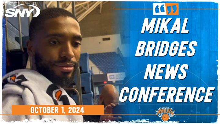 Mikal Bridges discusses handling his time in Brooklyn better during Knicks news conference on 10/1/24.