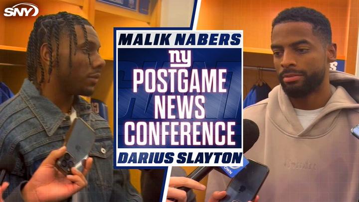 Malik Nabers and Darius Slayton address media after Giants' 14-11 loss at MetLife Stadium.