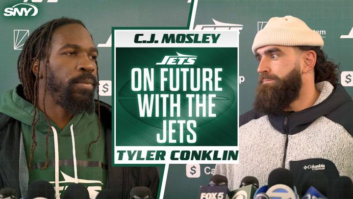 C.J. Mosley and Tyler Conklin discuss staying with the Jets next season at a press conference.