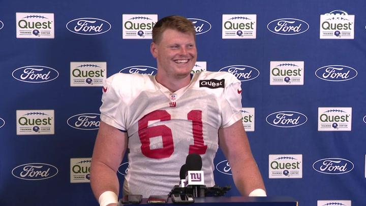 Rookie center John Michael Schmitz on being 'loud and urgent' in battle for starting job | Giants Camp