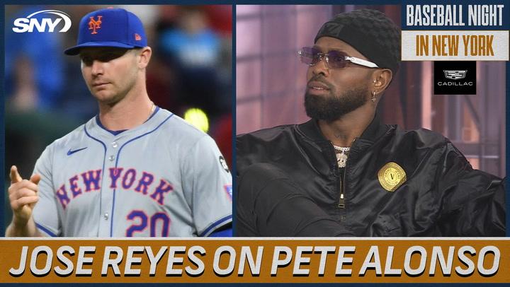 ```plaintext
"Baseball Night in NY: Jose Reyes discusses Pete Alonso's free agency with panel insights."
```