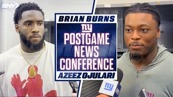 Brian Burns and Azeez Ojulari discuss the Giants' big eight-sack game post-win in a news conference.