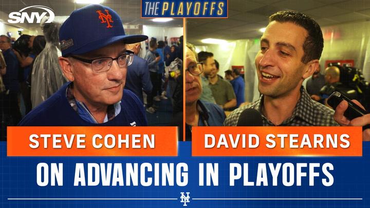 Steve Cohen and David Stearns celebrate Mets advancing to NLDS; pride fills the clubhouse.