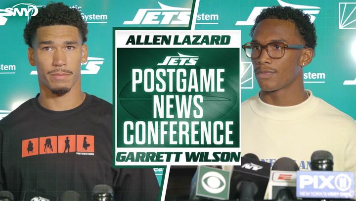 Jets' WRs Garrett Wilson and Allen Lazard discuss touchdown receptions in a postgame conference.