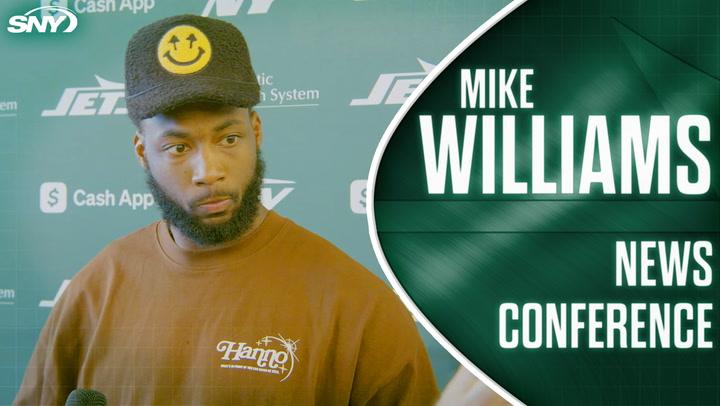 New York Jets WR Mike Williams at a news conference, discusses Davante Adams' impact.