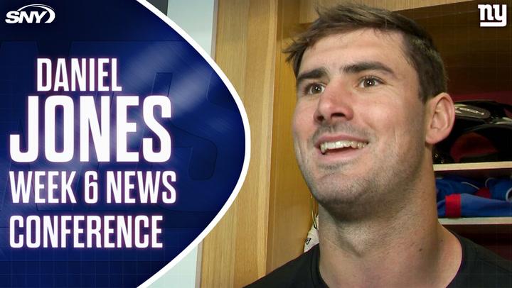 Daniel Jones shares excitement about playing at MetLife before Week 6, praising offensive players.