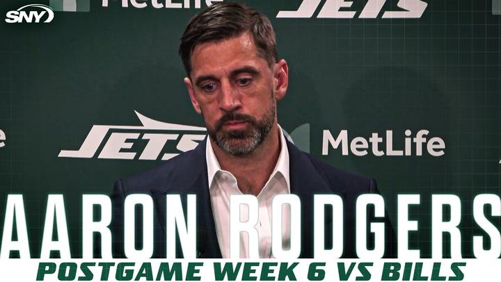 Aaron Rodgers discusses the Jets' 23-20 loss to the Bills, stressing urgency to improve.