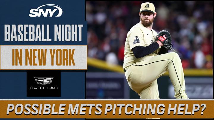 Baseball Night in NY ad discussing possible trade options for Mets' pitching help.