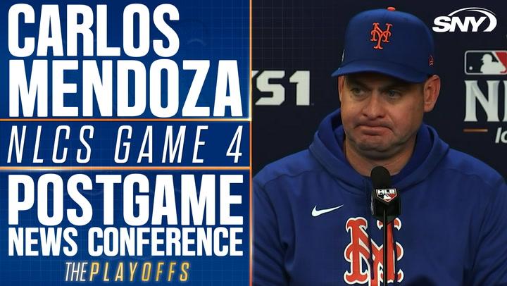 Carlos Mendoza in Mets postgame conference, discusses NLCS Game 4 loss to Dodgers, 10-2.