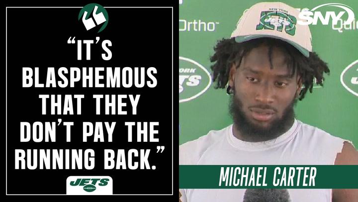 Michael Carter on Saquon Barkley's deal with Giants and the current state of the RB market | Jets News Conference