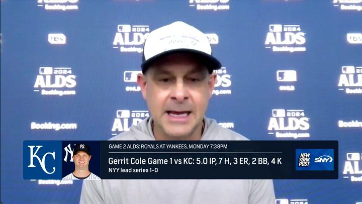 Aaron Boone discusses expectations for Carlos Rodon and Gerrit Cole in the ALDS press conference.