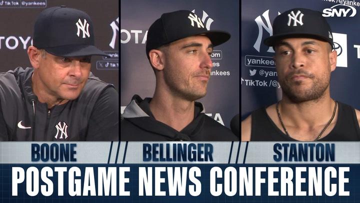Aaron Boone, Cody Bellinger, and Giancarlo Stanton on Yankees' 10-run game against Mariners