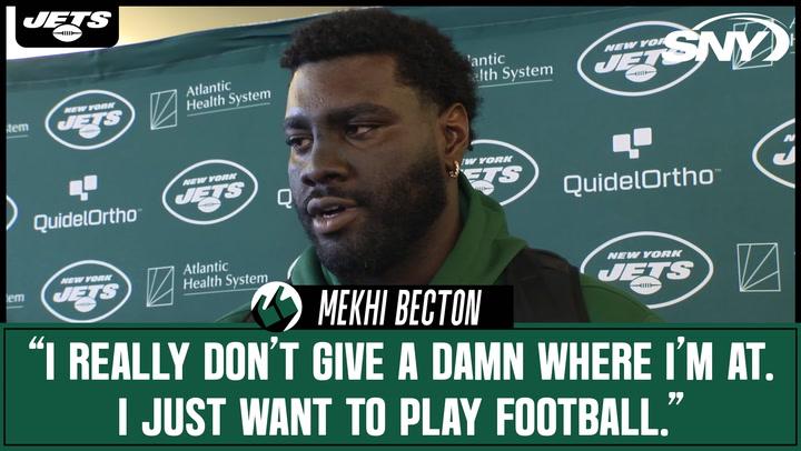 Mekhi Becton talks performance, flexibility, Aaron Rodgers, and Xavier Newman after Wednesday's practice