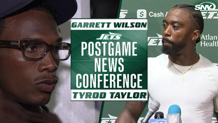 Garrett Wilson and Tyrod Taylor featured in Jets postgame news conference.