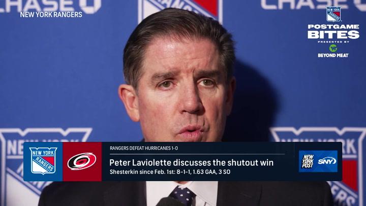 Peter Laviolette talks after Rangers shutout the Hurricanes