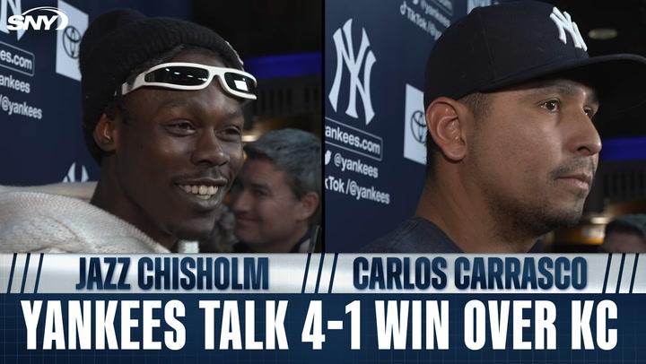 Jazz Chisholm and Carlos Carrasco discuss Yankees' 4-1 win over Royals at post-game media chat.