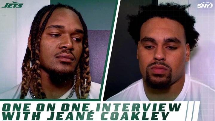 Jets' Alijah Vera-Tucker and Jamien Sherwood discuss 23-20 loss to Bills with SNY's Jeane Coakley.