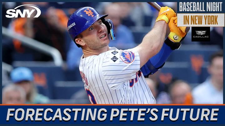 Alt text: "Pete Alonso's potential re-signing discussed on Baseball Night in NY, featuring analysis."