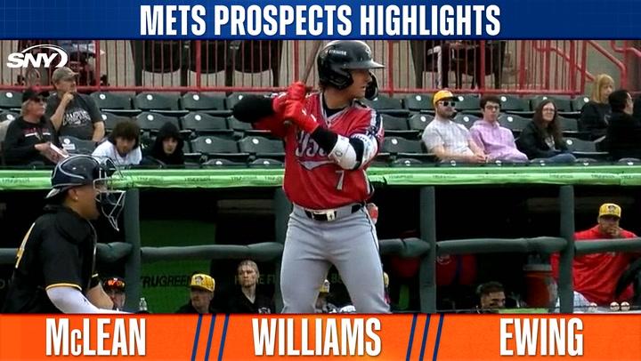 Mets Prospects Highlights featuring Jett Williams at bat, with McLean and Ewing noted below.